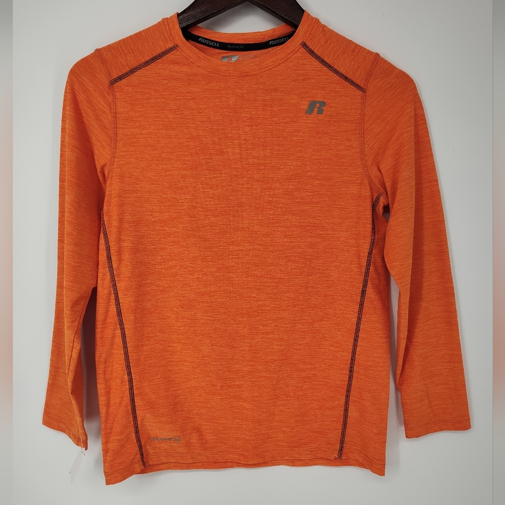 Russell Dri-Power 360 Athletic Vibrant Orange Long Sleeve Shirt Boys Large 10/12